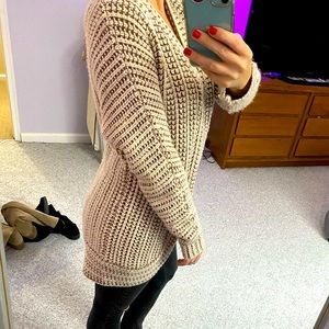 Comfy brown and beige open front knit cardigan